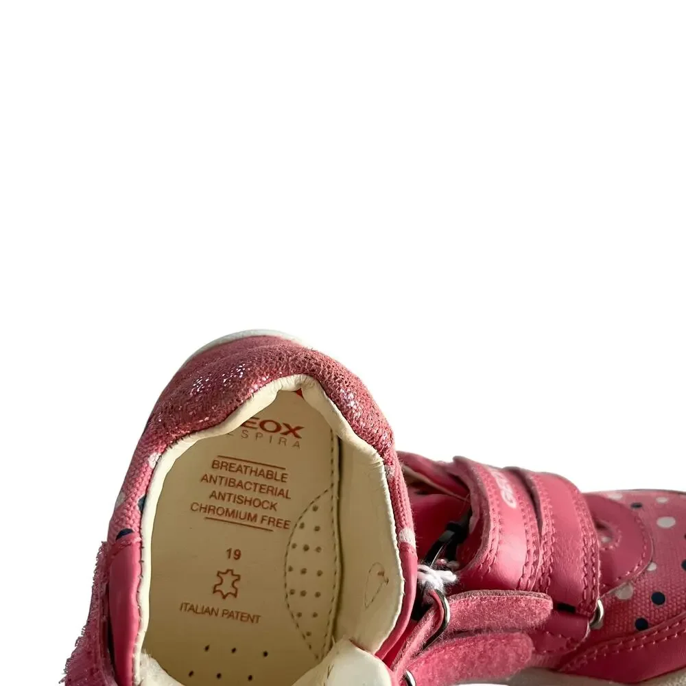 Geox Respira girls Pink Polka Dot first walker Low Top Trainer shoes size 19 NWT